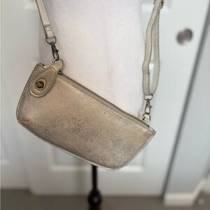 Crossbody and Clutch silver leather Joy bag.